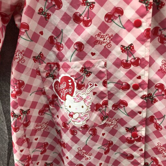 Sanrio Hello Kitty Girls 5T (110 cm) Rain Coat Hooded Pink Cherry Print Ruffle - Picture 4 of 8